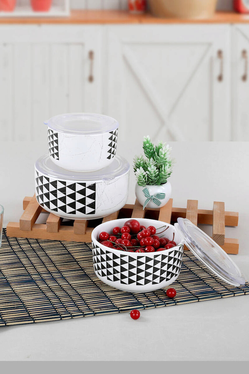 Set cutii de depozitare din ceramică, Hermia, 275KRM1222, Prietenos cu mediul, Alb/Negru - imagine 4